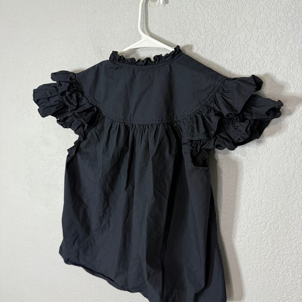 Ulla Johnson Black Ruffled Short-Sleeve Blouse - Picture 4 of 7